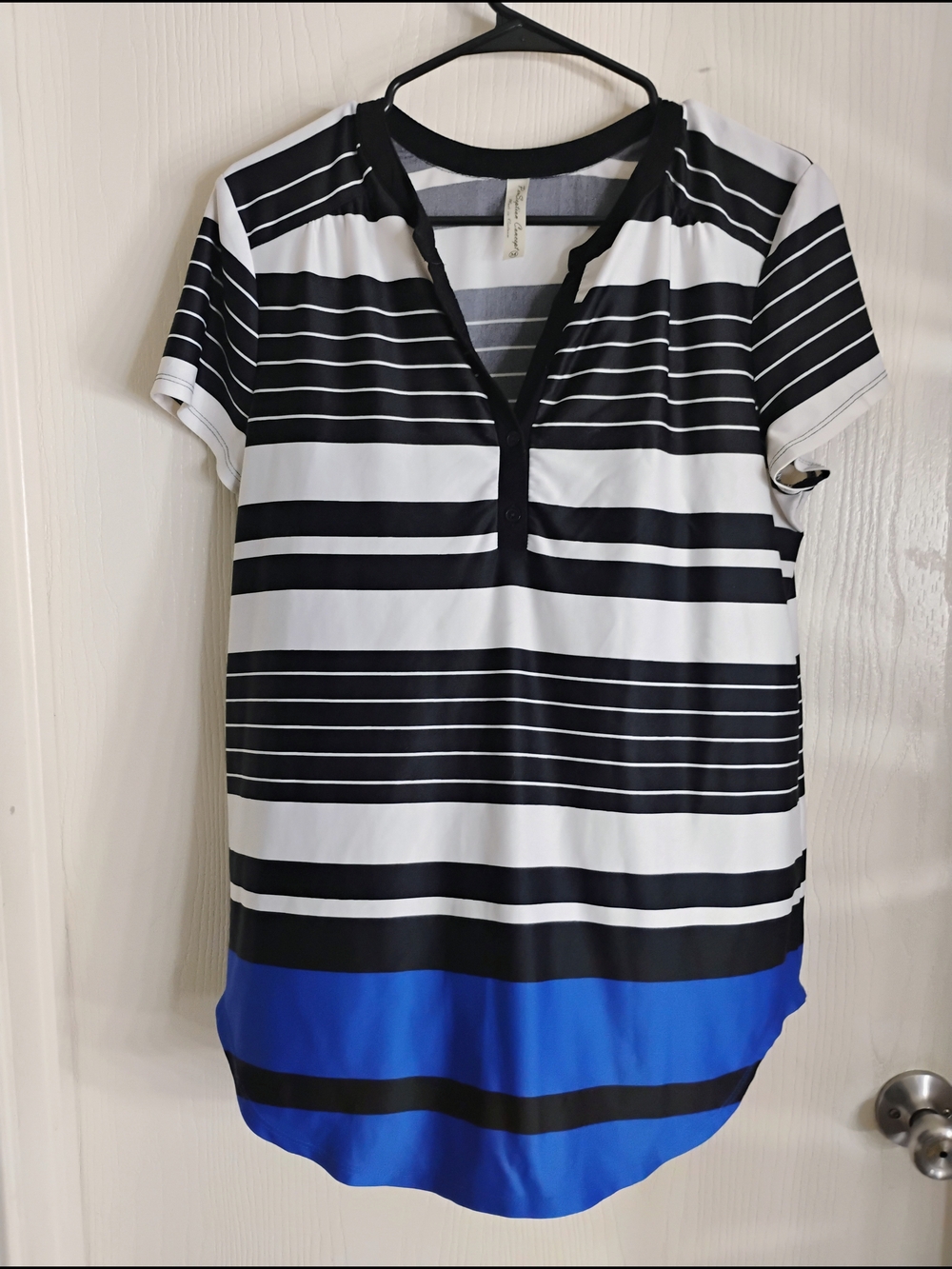 PerSeption Concept Black White & Gray Striped Top